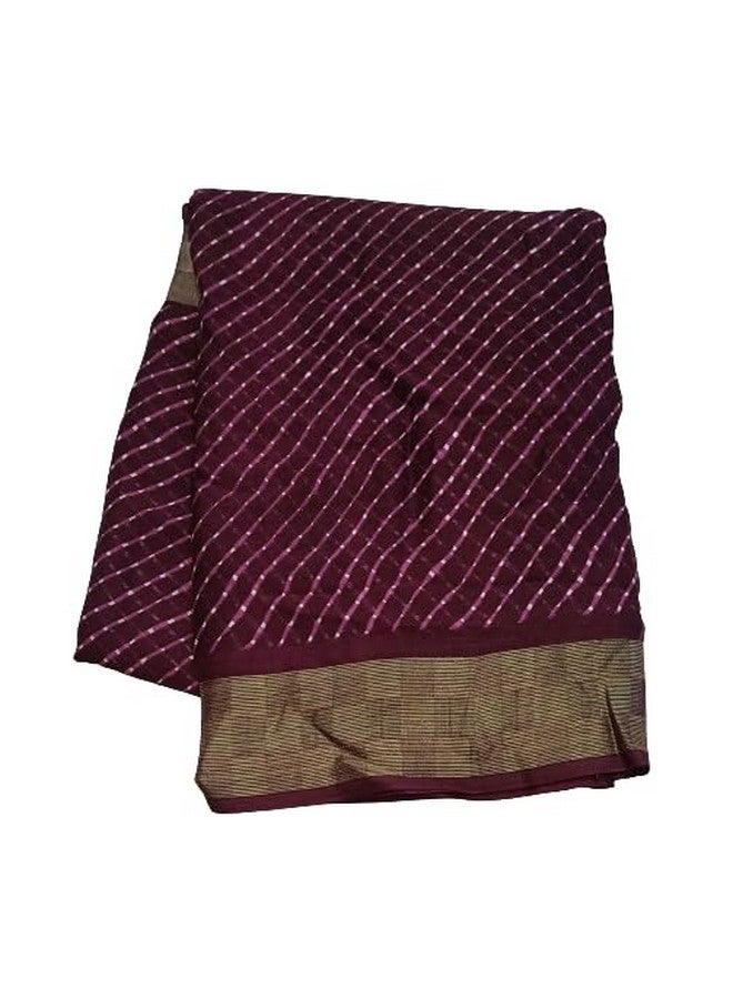 Chiffon Saree Womens Indian Bandhani Lehariya Muthra Printed Solid Pattern Zari Border By Pooja Creation (Vibrant Wine)  - Image 1
