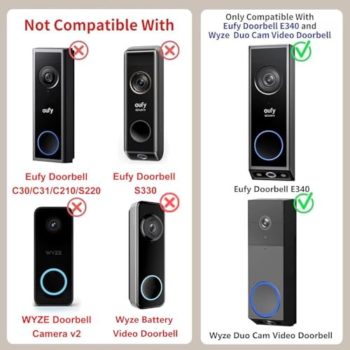 Annkoifu Anti-Theft Video Doorbell Mount for Eufy Doorbell E340/Wyze Duo Cam Doorbell, No-Drill Adjustable Mounting Bracket for Eufy E340, Apartment Door Bell Kits for Wyze Doorbell Camera for Home Rentals - Image 2