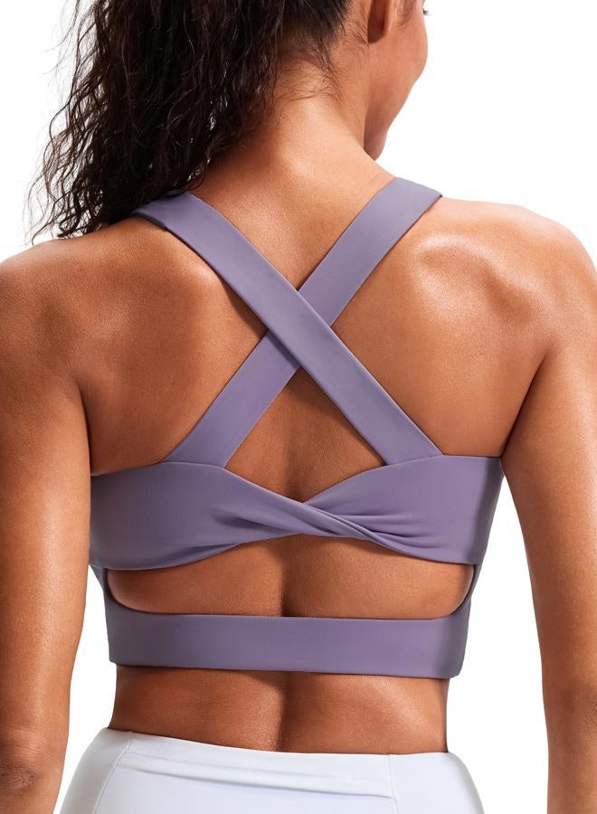 JOYSPELS Sports Bras for Women Criss-Cross Back Padded Workout Tank Tops Medium Support Crop Tops for Women, Purple, M - Image 1