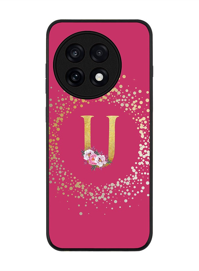 Stylizedd For OnePlus 13R / Ace 5 Pro Case,Slim fit Camera Protection, Shockproof Thin Phone cover  - Custom Monogram Floral - U ( Deep Pink )