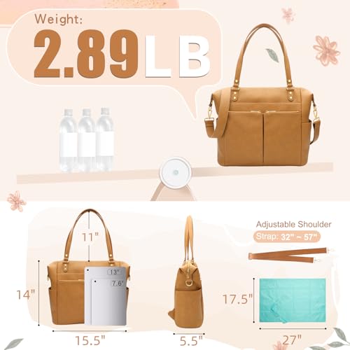 MOMINSIDE حقيبة حفاضات MOMINSIDE، حقيبة ظهر جلدية لحفاضات الأطفال مع 14 جيب للأم والأب، حقيبة أطفال قابلة للتحويل للأولاد والبنات، سجل هدايا الأطفال، وسادة تغيير، 4 جيوب معزولة كبيرة (بسكويت) - Image 5