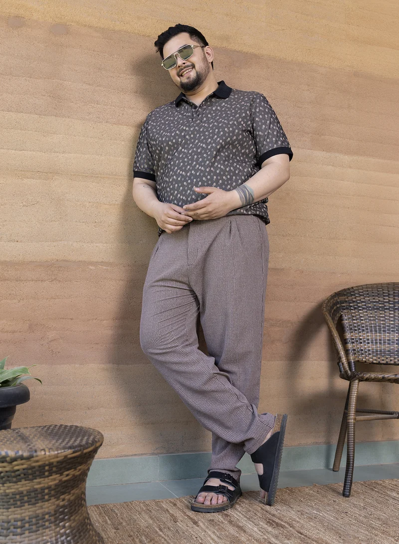 Instafab Plus Instafab Plus Men's Onyx Black Shadowed-Polka Polo T-Shirt For Casual Wear | Polo Neck | Short Cuffed Sleeves | Half-Button Closure | Plus Size T-Shirt Crafted With Comfort Fit For Everyday Wear