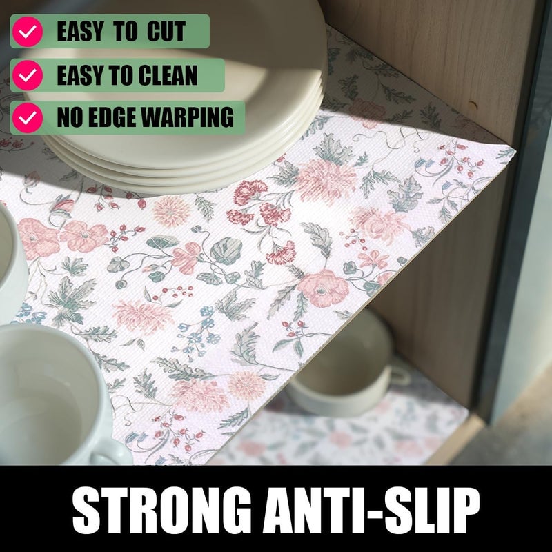 Amiitay Floral Drawer and Shelf Liner for Cabinets, 12IN x 20FT Non-Adhesive and Strong Non-Slip Shelf Cabinet Drawer Liners for Kitchen, Table,Bookshelves,Waterproof Cupboard Liners,Easy to Clean - Image 2