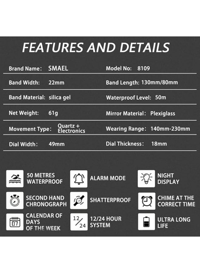 SMAEL Men's Display Watches Sports Outdoor Waterproof Luminous Multi Function Watch Date Face Alarm Stopwatch for Men - Image 4
