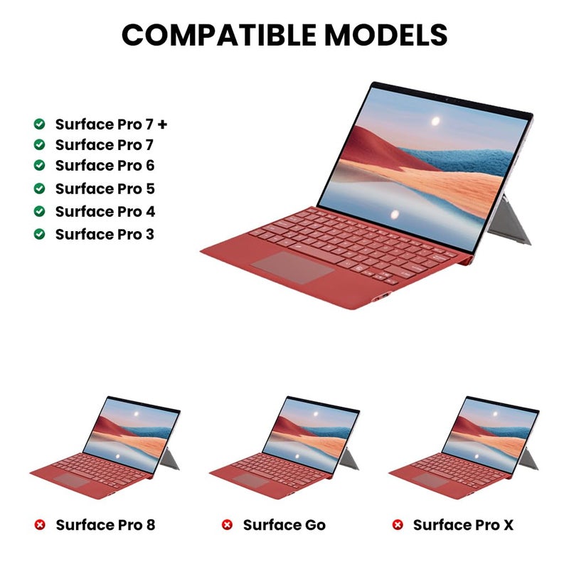 TECPHILE Bluetooth Micro Soft Surface Keyboard for Surface Pro 7 Plus / 7/6/ 5/4/ 3, Smart Large Touchpad, 7-Colors Backlit, Magnetic Attachment, Long Battery Life, Portable - Image 3