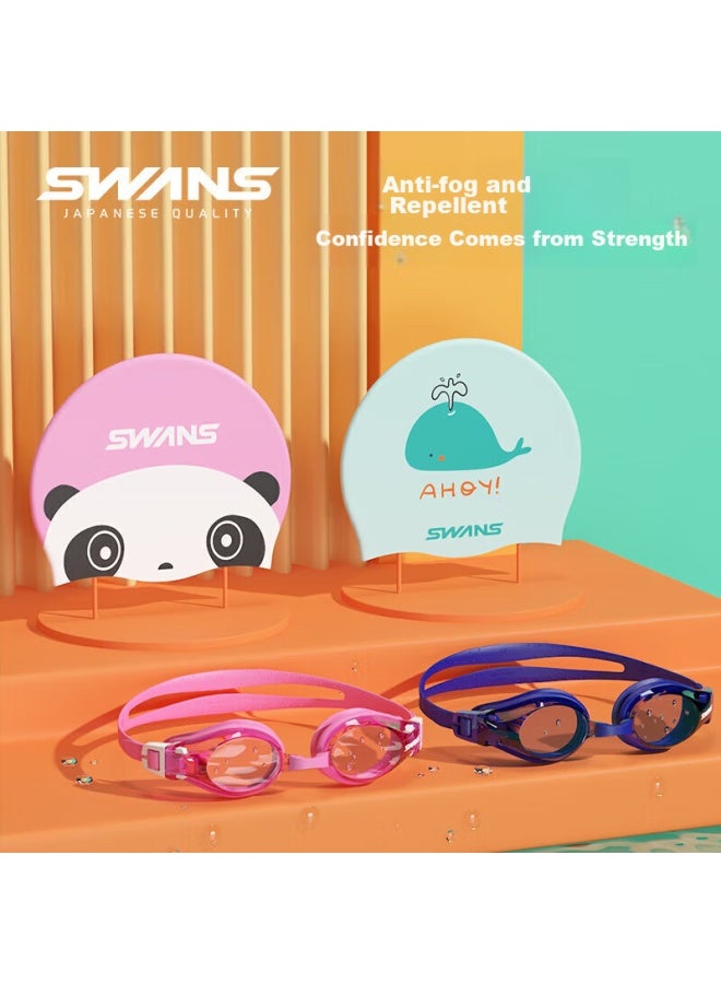Swans Swimming Goggles For Children, Comfortable Waterproof Anti-fog Swimming Gl For Teenagers, Children's Swimming Goggles And Cap Set, Fox2 Blue Whale - Image 1