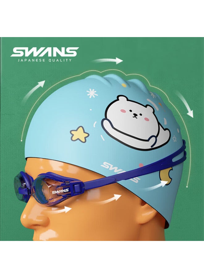 Swans Swimming Goggles For Children, Comfortable Waterproof Anti-fog Swimming Gl For Teenagers, Children's Swimming Goggles And Cap Set, Fox2 Blue Whale - Image 3