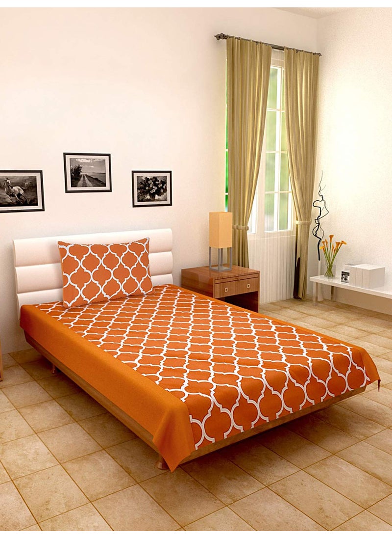 Dekor World Dekor World Cotton Printed Orange Ogee Single Bedsheet with Pillow Cover (Orange,150x230 cm or 60x90 Inches) for Bedroom, Washable, Premium Cotton  - Image 1
