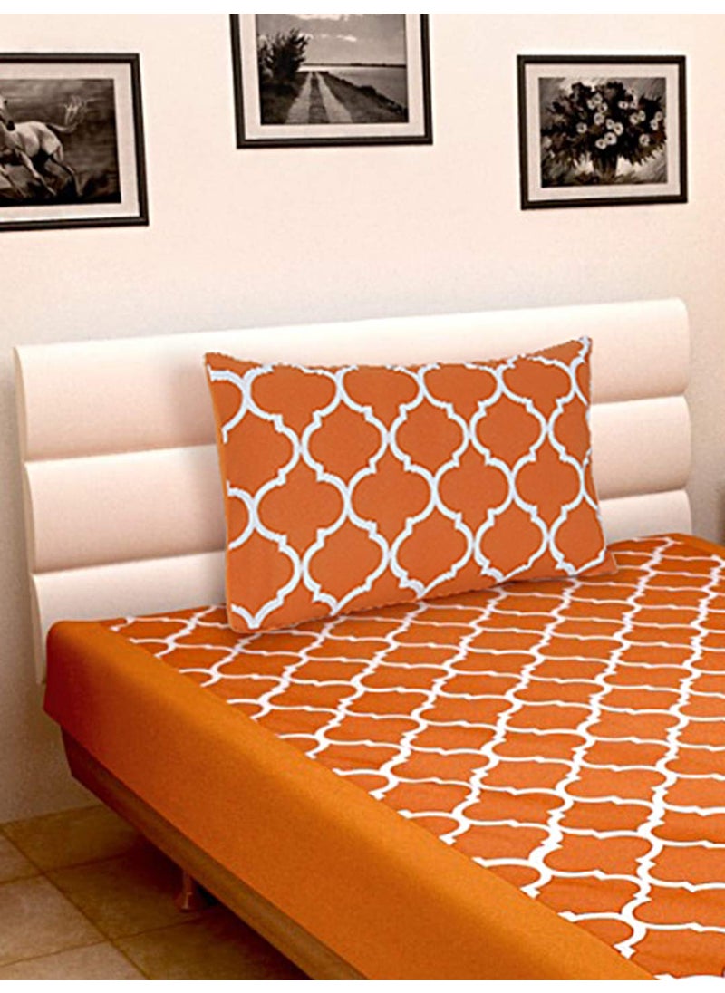 Dekor World Dekor World Cotton Printed Orange Ogee Single Bedsheet with Pillow Cover (Orange,150x230 cm or 60x90 Inches) for Bedroom, Washable, Premium Cotton  - Image 2