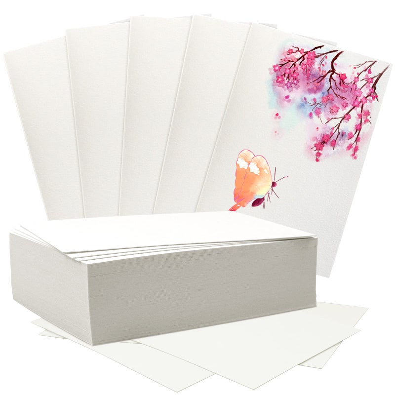 Fyess 120Pcs 100% Rag Cotton White Watercolor Paper 140lb Heavyweight Paper Watercolor Paper Cards Cold Press Paper Bulk Watercolor Drawing Student Artist for Kids,5 x 7 inch - Image 1