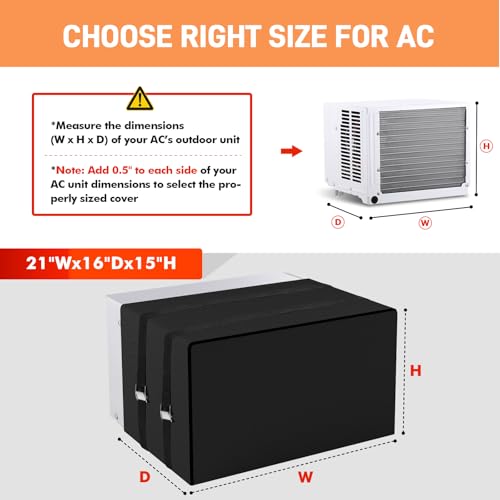 TOHONFOO Window Air Conditioner Covers for Outside Unit for Winter Insulation, 21"W x 16"D x 15"H, Waterproof & Windfroof AC Covers for Outside Window Units with 3 Layers Insulation - Black - Image 2