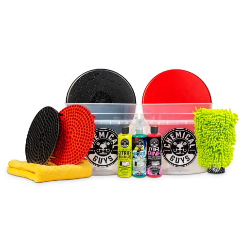 Chemical Guys HOL129 Best Two Car Wash Bucket Kit to Wash Dry 11 Items Including 3 16 oz Chemicals