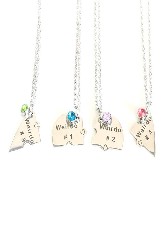 Ximerinf Weirdo Necklace Heart Bff for 4 Best Friend Necklaces for 3 Sister Friendship Stainless Steel Jewelry (White) - Image 3