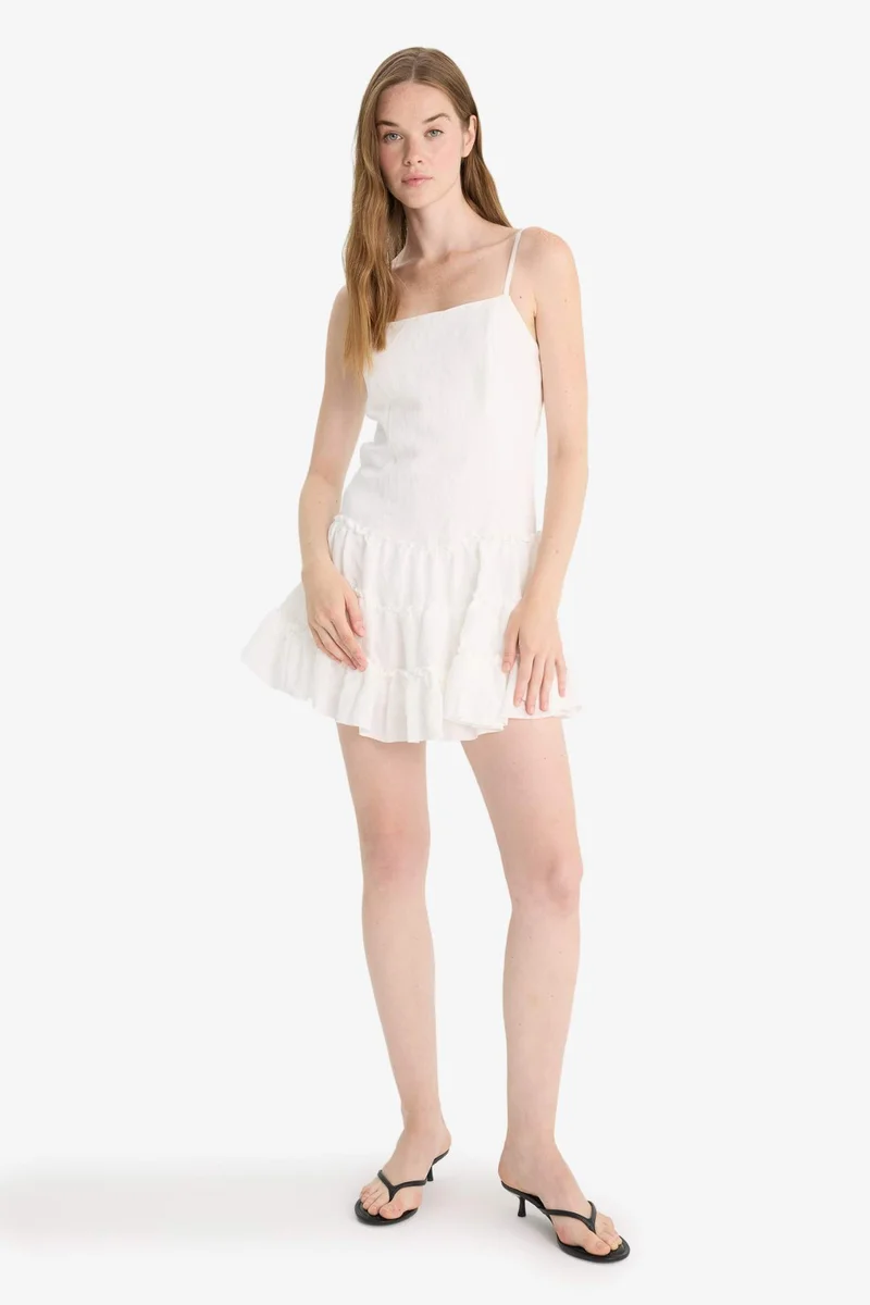 DeFacto Regular Fit Square Neck Modal Strappy Mini Dress