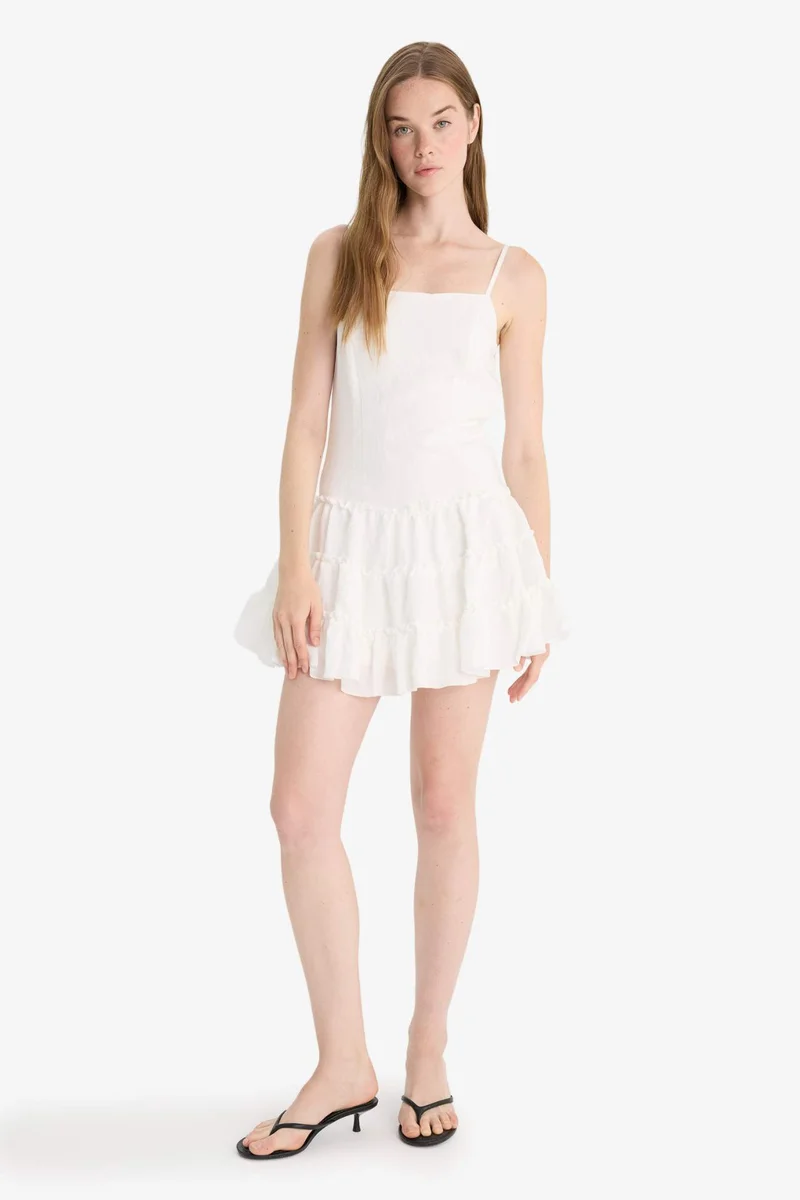 DeFacto Regular Fit Square Neck Modal Strappy Mini Dress