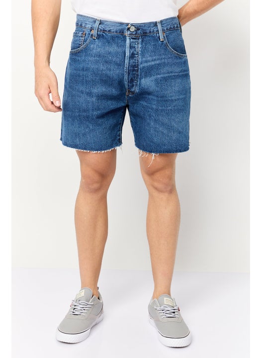 Men Washed Denim Shorts, Blue