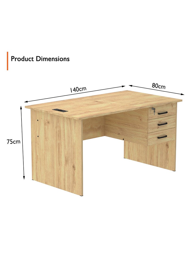 Mahmayi Mahmayi MP1 140x80 Writing Table with Hanging Pedestal - Oak with Black BS01 Desktop Socket with USB AC Port for Office, Home, and Meeting Room 17 cm  - Image 3
