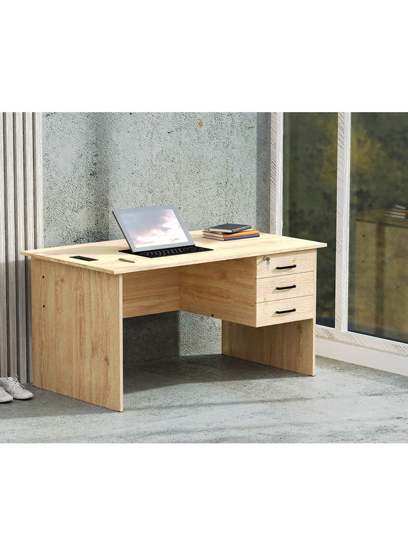 Mahmayi Mahmayi MP1 140x80 Writing Table with Hanging Pedestal - Oak with Black BS01 Desktop Socket with USB AC Port for Office, Home, and Meeting Room 17 cm  - Image 4