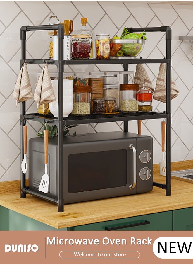 DUNISO 2 Tier Storage Shelves, Stable Kitchen Shelf Organizer, Storage Rack with Armrests, Removable Free Standing Rack with Hooks, Multipurpose Rack, Shelving Unit for Laundry Room,Living Room,Garage,Pantry,Study Room  - Image 1
