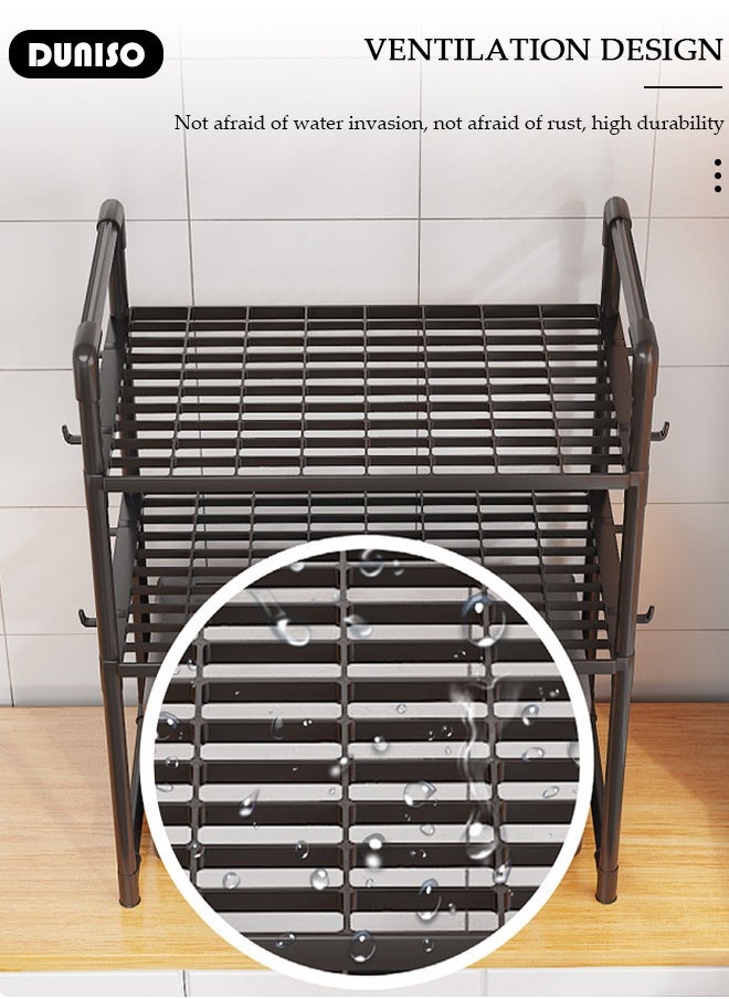 DUNISO 2 Tier Storage Shelves, Stable Kitchen Shelf Organizer, Storage Rack with Armrests, Removable Free Standing Rack with Hooks, Multipurpose Rack, Shelving Unit for Laundry Room,Living Room,Garage,Pantry,Study Room  - Image 2