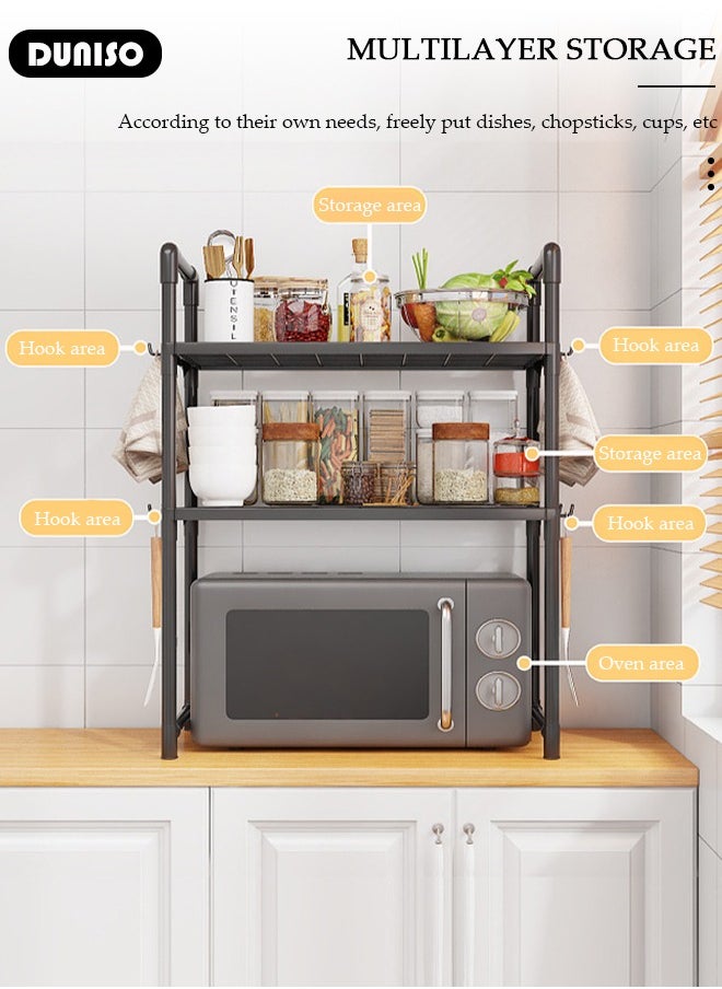 DUNISO 2 Tier Storage Shelves, Stable Kitchen Shelf Organizer, Storage Rack with Armrests, Removable Free Standing Rack with Hooks, Multipurpose Rack, Shelving Unit for Laundry Room,Living Room,Garage,Pantry,Study Room  - Image 3