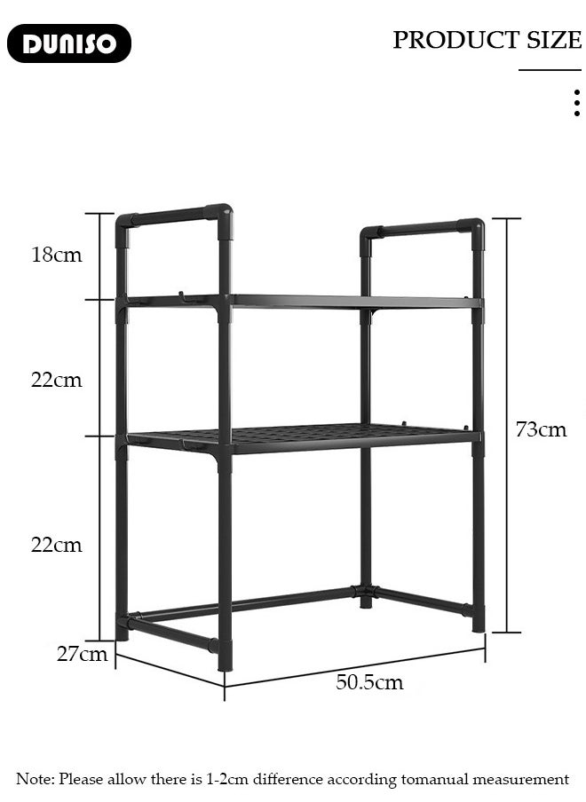 DUNISO 2 Tier Storage Shelves, Stable Kitchen Shelf Organizer, Storage Rack with Armrests, Removable Free Standing Rack with Hooks, Multipurpose Rack, Shelving Unit for Laundry Room,Living Room,Garage,Pantry,Study Room  - Image 4