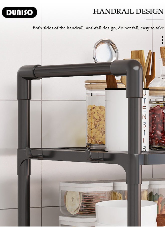 DUNISO 2 Tier Storage Shelves, Stable Kitchen Shelf Organizer, Storage Rack with Armrests, Removable Free Standing Rack with Hooks, Multipurpose Rack, Shelving Unit for Laundry Room,Living Room,Garage,Pantry,Study Room  - Image 5