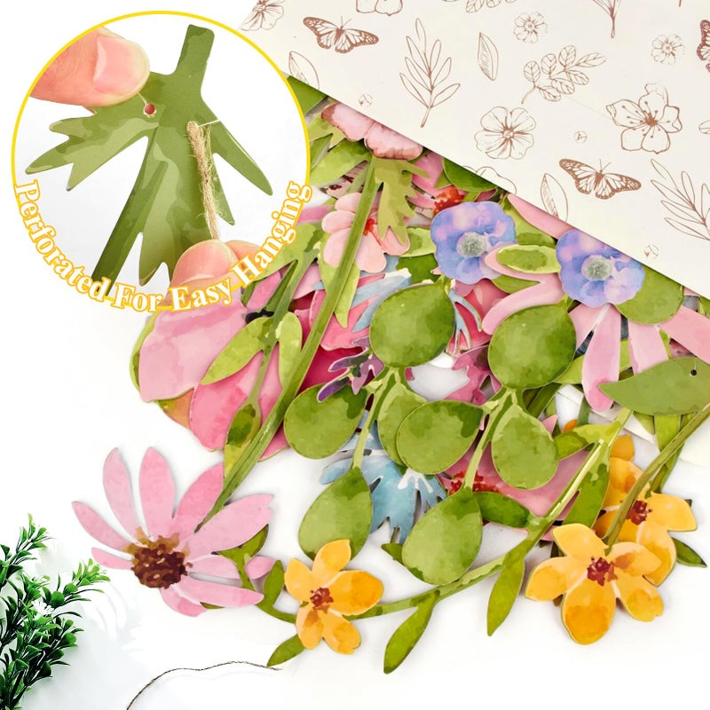 Easy Joy Butterfly Banner Wildflower Party Decorations Paper Flower Leaves Banner Butterfly Garland for Wall Decoration Spring Baby Shower Wedding Backdrop Decorations - Image 3