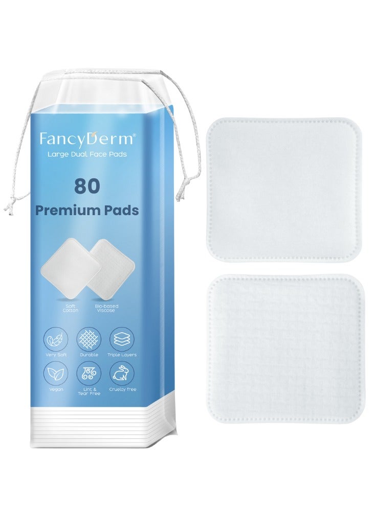 فانسي ديرم قطن وجه مزيل مكياج مزدوج الجانبين |  ثلاث طبقات قوية | ٨٠ قطعة - Image 1