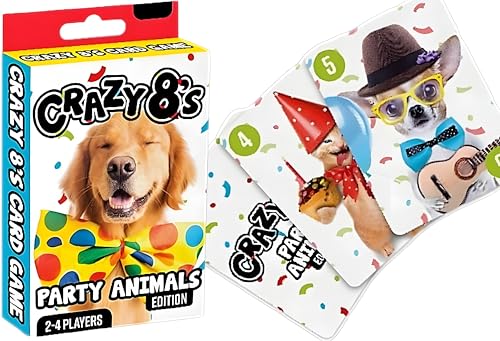 Bexter Crazy 8s Card Game Fun Party Animals Edition Ages 16 Colorful Playing Cards Large Size 475 x 34 Classic Crazy Eights Party Favor Game - Image 1