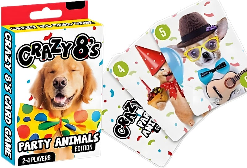 Bexter Crazy 8s Card Game Fun Party Animals Edition Ages 16 Colorful Playing Cards Large Size 475 x 34 Classic Crazy Eights Party Favor Game - Image 3