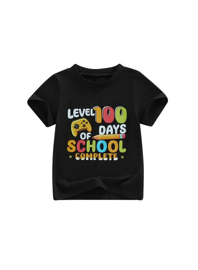 Douhoow Boys 100 Days of School Shirt Letter Print Short Sleeve Toddler Boy Tshirts 100th Day of School Shirt for Kids, Black B, 6-7 Years - Image 1