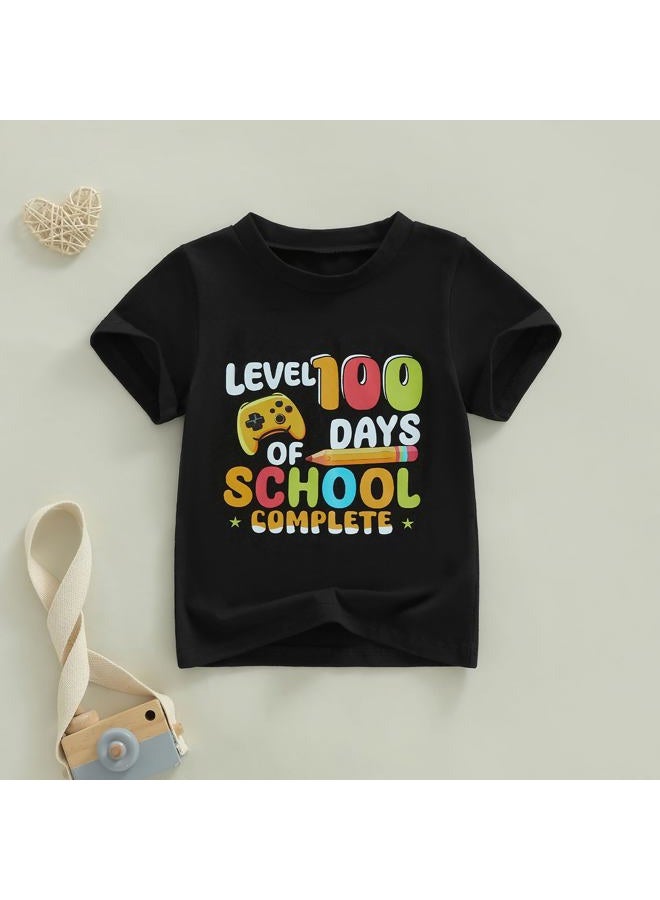 Douhoow Boys 100 Days of School Shirt Letter Print Short Sleeve Toddler Boy Tshirts 100th Day of School Shirt for Kids, Black B, 6-7 Years - Image 3