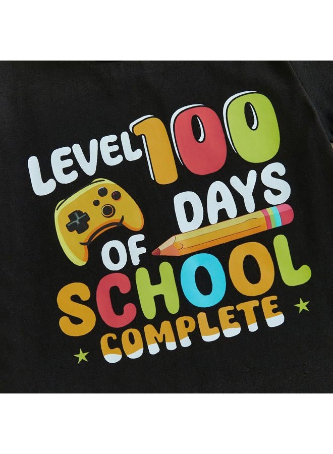Douhoow Boys 100 Days of School Shirt Letter Print Short Sleeve Toddler Boy Tshirts 100th Day of School Shirt for Kids, Black B, 6-7 Years - Image 4