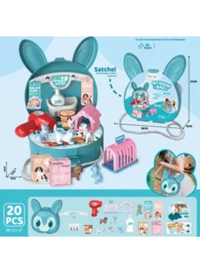 Galaxy Toys 20PCS Pet House Playset for Kids – Animal Care & Veterinary Role Play Kit with Satchel, Mini Pet Carrier, Accessories & Pretend Animals