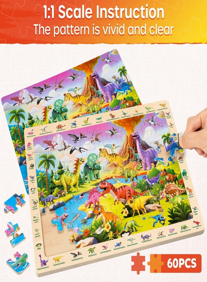 SYNARRY Wooden Dinosaur Farm Ocean Animal Puzzles for Kids Ages 4-6, 4 x 60 Piece Match & Find Puzzles for Kids Ages 3-5 Boys Girls, Preschool Educational Puzzle Toddlers Easter Gifts for 4-8 Year Old - Image 4