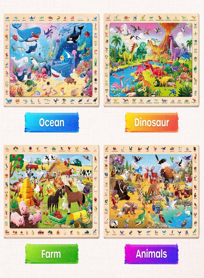 SYNARRY Wooden Dinosaur Farm Ocean Animal Puzzles for Kids Ages 4-6, 4 x 60 Piece Match & Find Puzzles for Kids Ages 3-5 Boys Girls, Preschool Educational Puzzle Toddlers Easter Gifts for 4-8 Year Old - Image 2