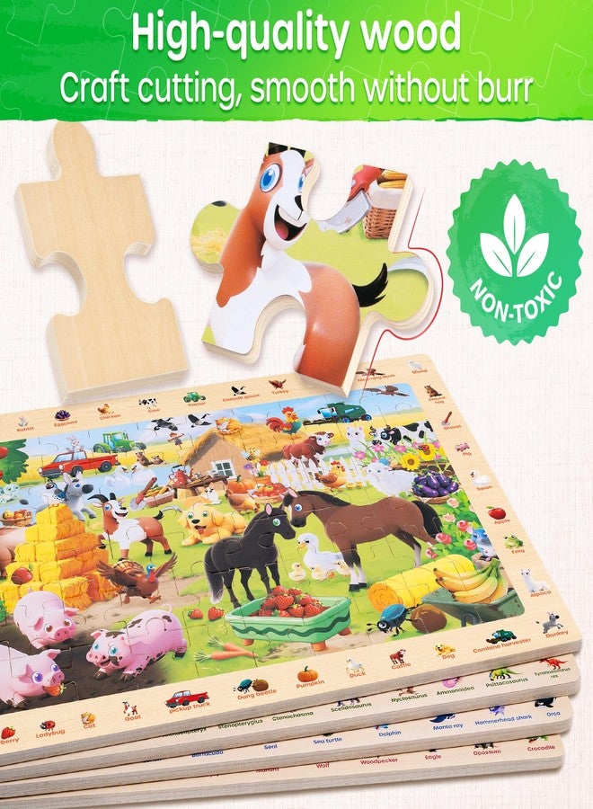 SYNARRY Wooden Dinosaur Farm Ocean Animal Puzzles for Kids Ages 4-6, 4 x 60 Piece Match & Find Puzzles for Kids Ages 3-5 Boys Girls, Preschool Educational Puzzle Toddlers Easter Gifts for 4-8 Year Old - Image 5