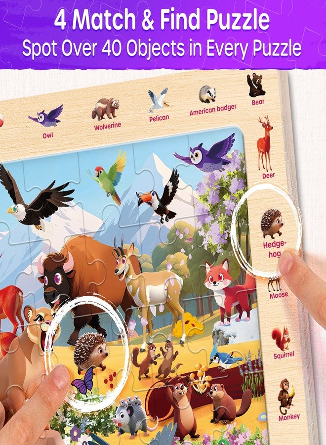 SYNARRY Wooden Dinosaur Farm Ocean Animal Puzzles for Kids Ages 4-6, 4 x 60 Piece Match & Find Puzzles for Kids Ages 3-5 Boys Girls, Preschool Educational Puzzle Toddlers Easter Gifts for 4-8 Year Old - Image 3