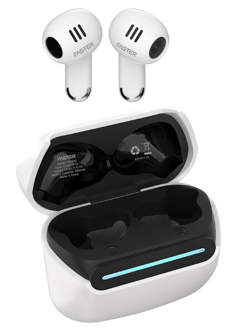 Faster - TG 550 Wireless Earbuds with Noice Cancellation - 6 Hours Playtime with Bluetooth 5.3 - HiFi Stereo Sound Airpods - Gaming Mode with Ultra-Low Latency - Bluetooth Earphones For Exercise, Gym - Compatible with iPhone & Android - Image 1