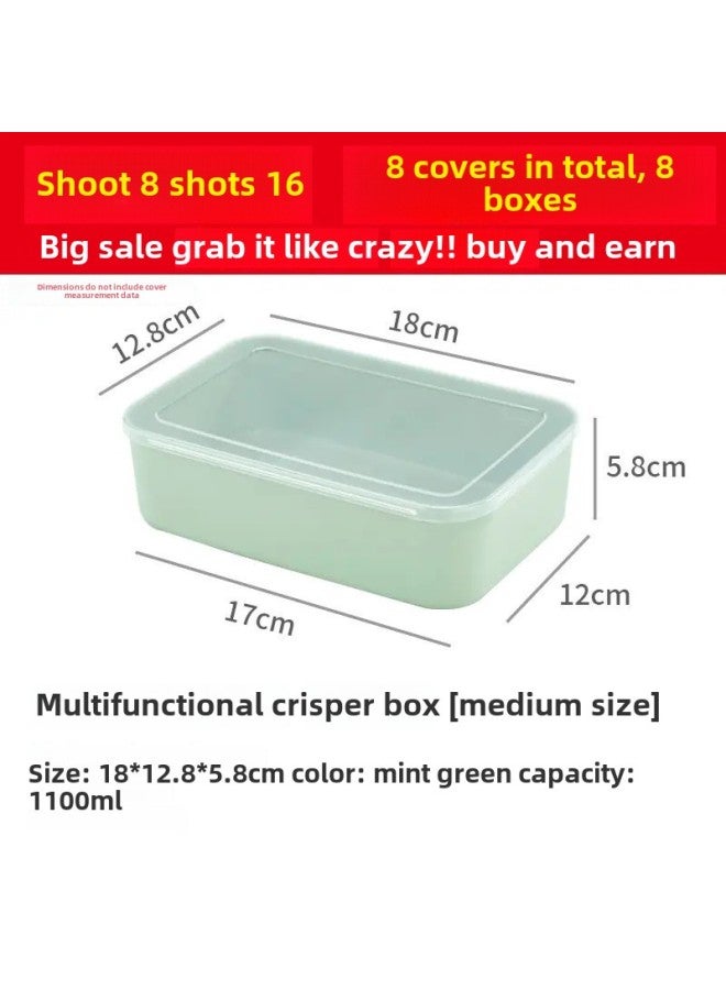 New Plastic Multi-functional Fresh-keeping Box Heightened Food Insulation Box Deepened Thickened Camping Storage Box Cross-border Wholesale-Specifications:Green 1100ml Transparent Cap-Color:Pack Of Five  - Image 1