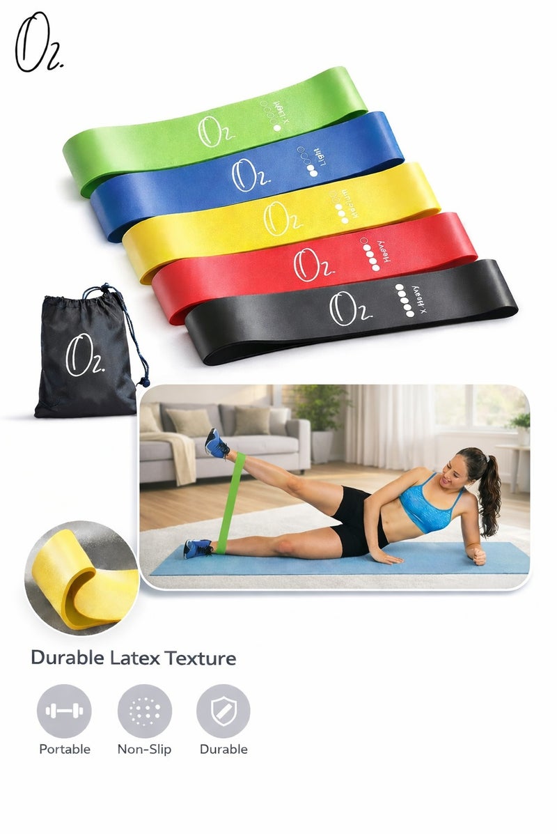 O2. Resistance Bands Set, 5pcs Assorted Pounds Strength Training Exercise Resistance Loops Stretch Bands, Gym Fitness Yoga Workout Resistance Loops Bands for Arm Legs and hips - Image 1