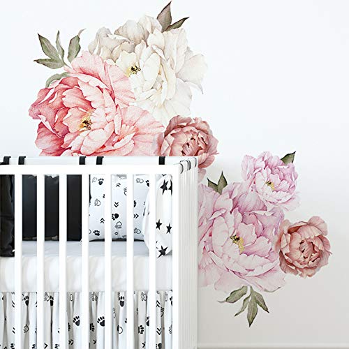 Dosminer Watercolor Peony Flowers Wall Decals Floral Wall Stickers for Living Room, Delicate White & Pink Flowers Wall Posters Vinyl Blossom Art Applique for Bedroom Girls Room - Image 3