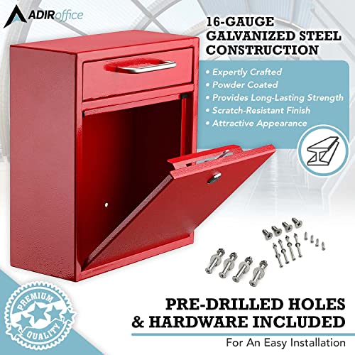 AdirOffice Wall Mount Mailbox - Mailbox with Lock and Keys- Durable Wall Mounted Locking Mailbox and Cash Drop Box for House, Apartments and Bussiness After Hours Deposits - Image 2