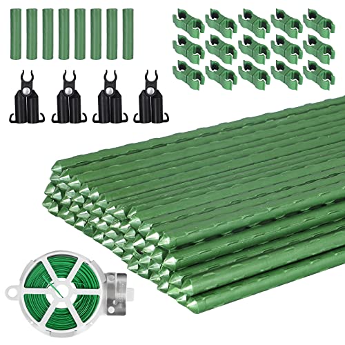 Garmeinea Garden Stakes 60 Pack, 16 Inch Each, DIY 3ft 4ft 5ft 6ft 7ft Sturdy Steel Plant Stakes with 50 Connectors, 30 Rotatable Clips, 10 A-Type Connecting Pipe and 164 Feet Twist Tie for Climbing Plants - Image 1