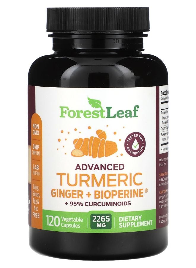 Advanced Turmeric Ginger + Bioperine 2265 mg 120 Vegetable Capsules (755 mg per Capsule)