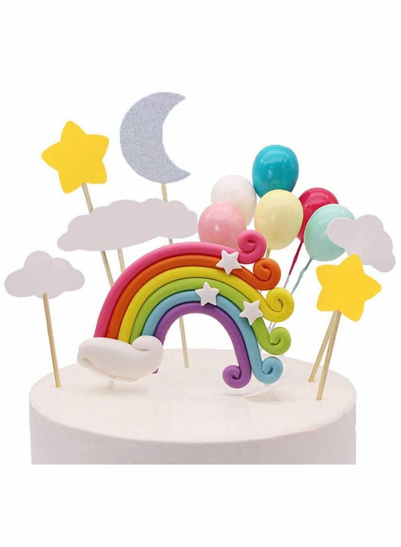 SOLARAE Colorful Rainbow Cake Topper, 3D Soft Pottery Baby Shower Cake Picks Boys Girls Rainbow Theme Birthday Party Wedding Cake Decorations Supplies - Image 1