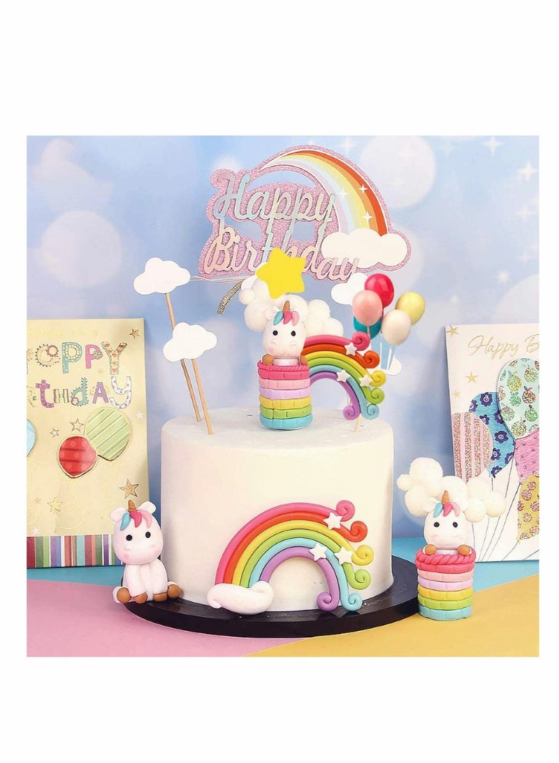 SOLARAE Colorful Rainbow Cake Topper, 3D Soft Pottery Baby Shower Cake Picks Boys Girls Rainbow Theme Birthday Party Wedding Cake Decorations Supplies - Image 2