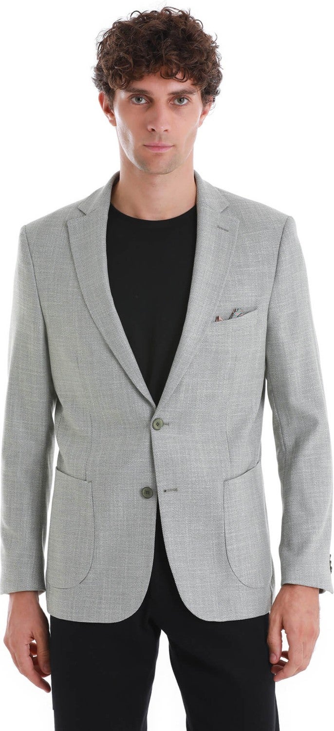 Hatem Saykı Khaki Comfort Fit Patterned Mono Collar Classic Jacket  - Image 1