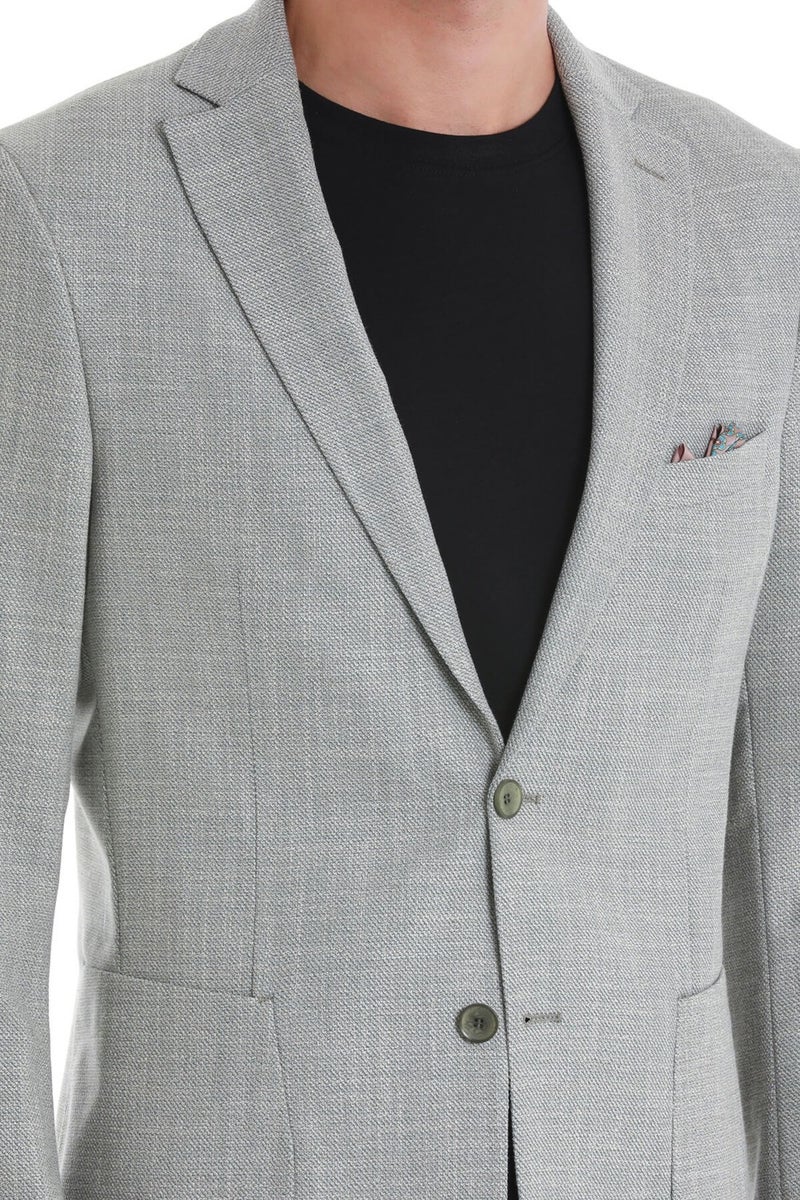 Hatem Saykı Khaki Comfort Fit Patterned Mono Collar Classic Jacket  - Image 5